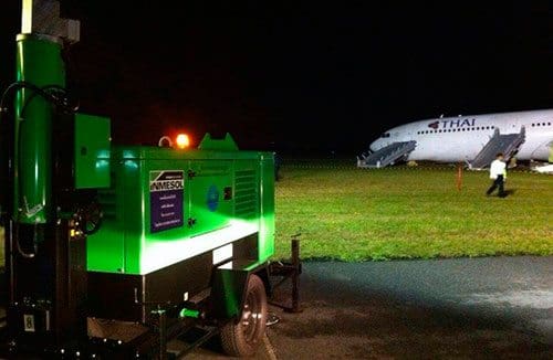 One of the Inmesol light towers on a runway of the airport.