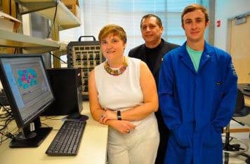 Mihrimah Ozkan, Cengiz Ozkan and Zachary Favors in their laboratory. Mihrimah Ozkan, Cengiz Ozkan and Zachary Favors in their laboratory.