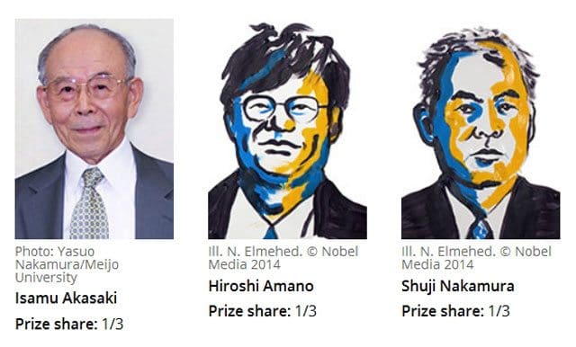 Les inventeurs des ampoules led bleues reçoivent le prix Nobel de physique 2014 1 Prix Nobel de Physique