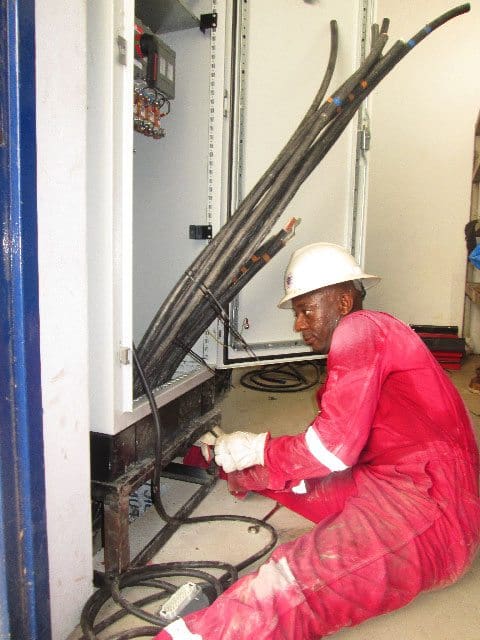 technician during the installation of the generator set