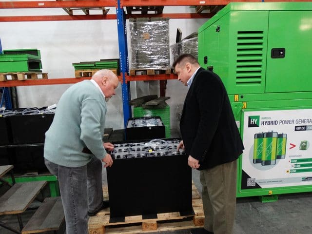Hakan Ericcson and Jari Korpelaexamining one of the new batteries for the new hybrid model designed
