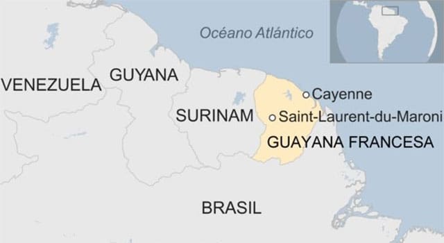 Location map of the European Space Centre in Kourou or Guiana Space Centre
