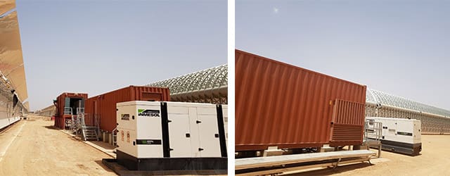 INMESOL Backup gensets working at the Ouarzazate Thermosolar Plant 2 INMESOL rental range generator set reduction of noise emissions